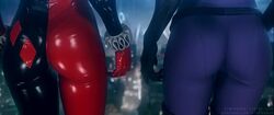 2girls 3d animated ass batman:_arkham_knight batman_(series) bodysuit catwoman catwoman_(1990's) catwoman_(arkham) catwoman_(arkham_knight) dc dc_comics female female_only harley_quinn harley_quinn_(arkham) harley_quinn_(arkham_knight) harley_quinn_(classic) holding_hands no_sound reddoe selina_kyle standing tight_clothes video yuri