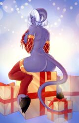 ass breasts christmas draenei draenei_druid female gift hooves horns jahlee nipples nude pointy_ears purple_skin pussy short_hair sienna sitting solo tail white_hair world_of_warcraft