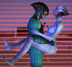 3_fingers 3d alien alien_girl alien_humanoid asari blue_skin carrying_partner carrying_position cum green_skin head_crest holding_partner humanoid interspecies javik liara_t'soni mass_effect multi_eye prothean scales sex standing_sex straight vaginal_insertion vaginal_penetration vaginal_sex yellow_eyes