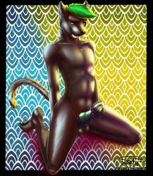 1boy abs anthro cat_ear dado463art drawing feline fur furry green_eyes hair male male_only mammal masturbation moan no_nipples open_mouth panting paws precum slim solo testicles text watermark