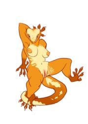 anthro breasts climbing crested_gecko female gecko hands_behind_head lizard looking_at_viewer nude paint_(artist) presenting pussy reptile scalie spread_legs spread_pussy spreading tongue