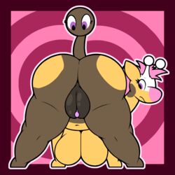 1girls all_fours anthro ass breasts brown_fur busty_feral chubby clitoris crotchboobs ears_up eyelashes female female_only feral fur furry girafarig hair hooves huge_ass huge_crotchboobs ikakins large_breasts looking_back nintendo pink_hair pokémon_(species) pokemon pokemon_gsc presenting presenting_hindquarters presenting_pussy purple_eyes pussy rear_view snout solo spread_legs spreading tail tail_head thick_thighs video_games wide_hips yellow_fur