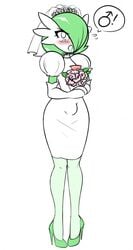 1boy androgynous bimbo bouquet bride bulge crossdressing dress femboy gardevoir girly green_hair green_lipstick hair_over_one_eye high_heels hourglass_figure lipstick male male_bride male_gardevoir male_only male_pokemon male_symbol mars_symbol penis penis_bulge penis_under_clothes penis_under_dress penis_under_skirt pokémon_(species) pokemon pokemon_(species) pokemon_rse sealguy skirt tight_clothing trap trap_bride wedding_dress wedding_veil white_background white_eyes white_pupils