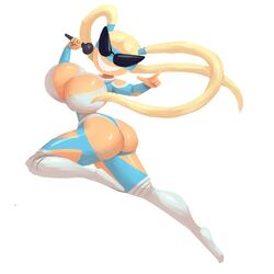 big_breasts blonde_hair breasts cleavage dat_ass disney female knick_knack long_hair mask microphone noonun permanent_smile pixar presenting_ass rainbow_mika smiling street_fighter sunglasses sunnification transformation twintails wrestling