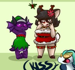 1-upclock 1boy 1girls 2018 3_toes 4_fingers alternate_color ambiguous_gender animal_genitalia anthro antlers balls bell belt big_balls big_breasts black_hair blush breasts brown_eyes cervine christmas claws cleavage clothed clothing collar deerling dragon dress eyelashes fake_antlers female flora_fauna flower fluffy fluffy_ears fluffy_tail flygon frill furry ghost girly hair holidays holly_(plant) hooves horae_deerling horn huge_balls huge_breasts huge_testicles invalid_tag kobold lizard male mammal nintendo original_character plant plūm_rhazin pokémon_(species) pokemon pokemon_(species) pokemon_rse pokemorph purple_eyes reptile scalie shortstack skyla_the_flygon text thick_thighs toe_claws toes video_games wide_hips winter_deerling