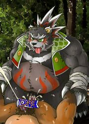 2016 anal anthro belly black_nose blush censored clothed clothing cum duo erection furry furry_only gay male male_only mammal mind_drive mizuse_higomaru moobs navel overweight overweight_male penis sakata_no_kintoki sengoku_puzzle sex tongue tongue_out ursine yaoi