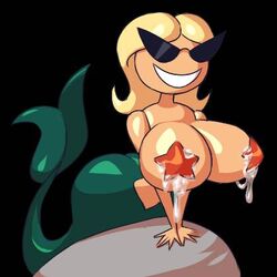 1girls big_breasts blonde_hair breasts cum cum_drip cum_on_breasts disney female green_tail knick_knack mermaid mermaid_tail noonun pasties pixar rock short_hair smiling starfish starfish_pasties sunglasses sunny_atlantis