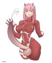 bent_over big_breasts big_penis cum darling_in_the_franxx dickgirl futa_only futanari intersex large_ass large_penis large_testicles mckaos mecha penis skin_tight spread_legs throbbing zero_two_(darling_in_the_franxx) zures