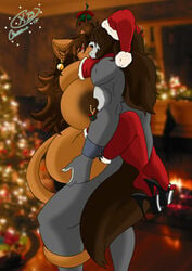 2017 age_difference big_breasts breasts canine christmas clothing duo feline female footwear furry furry_only high_heels holidays huge_breasts krocialblack legwear male mammal mature_female mature_woman natalie_clarkson_(krocialblack) nipples platform_footwear platform_heels sex shoes stockings thick_thighs thigh_highs wolf