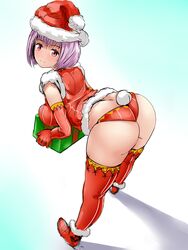 ass christmas_outfit curvy full_body gift hat hips huge_ass legs present purple_hair santa_girl santa_hat shinjou_akane short_hair solo ssss.gridman tagme thick_thighs thighs wide_hips