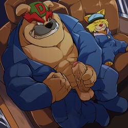 anthro balls bulge car dribble_(warioware) foreskin inside_car male male_only mario_(series) masturbation othukimi penis size_difference spitz_(warioware) vehicle warioware