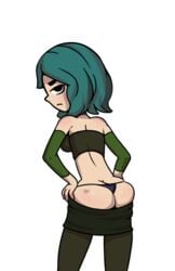 arm_sleeves ass ass_cleavage busty butt butt_crack camp_pinewood corset g-string green_hair gwen_(tdi) navel overflowing_ass pale_skin panties sideboob thighhighs thong total_drama_island transparent_background vaultman