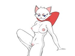 anthro arms_behind_back benny benny_(character) benny_the_cat big_breasts blue_eyes feline furry furry_only glitchygba_(artist) large_breasts nipples no_humans ribbon ribbon_choker vagina white_fur