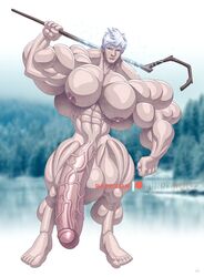 abs bad_anatomy bara barefoot biceps big_balls big_biceps big_penis club_shaped_penis full_body huge_cock hyper hyper_muscles hyper_penis jack_frost jack_frost_(rise_of_the_guardians) male male_only muscles muscular muscular_male muscular_thighs nude pecs penis retracted_foreskin rise_of_the_guardians short_hair silver_hair six_pack solo staff steroids thick_penis thick_thighs veins veiny_penis white_hair wolfiecanem yaoi