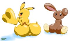 2girls anus ass back big_ass big_butt blush brown_fur buneary cleft_tail duo feet female female_only feral flat_chest fur furry furry_only gloryworm lagomorph looking_at_viewer looking_back nintendo no_nipples open_mouth paws pikachu plump_labia pokémon_(species) pokemon presenting presenting_anus presenting_hindquarters presenting_pussy pussy rodent shadow simple_background sitting smile spread_legs spreading tail text thick_thighs thin_waist video_games watermark white_background wide_hips yellow_fur