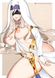 areolae big_breasts breasts female female_only goblin_slayer gold_background large_breasts nipples pussy shaved_pussy solo sword_maiden_(goblin_slayer) tofuubear white_background