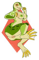 amphibian anthro ass breasts female frog looking_at_viewer nipples nude open_mouth pussy ryunwoofie smile solo thick_thighs