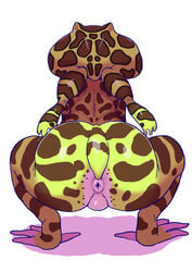 anthro anus ass female frog_girl from_behind furry huge_ass monster_girl no_humans nude original plump simple_background solo squatting tail thick_thighs thighs uncensored white_background yoshino_norihito