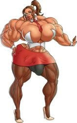 1futa abs bare_shoulders biceps big_lips big_muscles breasts brown_hair bulge calves earrings extreme_muscles futa_only futanari glasses green_eyes high_heels highres huge_breasts hyper_muscles intersex large_breasts large_penis looking_at_viewer moxydoxy muscles muscular muscular_futanari navel necktie pointy_ears ponytail solo thick_thighs tie