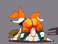 2boys animated animated_gif anthro anthro_on_anthro anthro_penetrating_anthro anto_foxo ass atonxd48 bubble_butt canine cartoony cowgirl_position fox fur gay gay_male gif grey_background kato_(katogato20) original original_character red_fox simple_background twitter_username vulpine