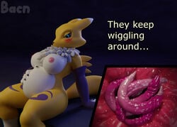 1girls 2018 3d anthro armwear bacn big_breasts blush breasts canine chest_tuft claws clothing creature creature_inside digimon digimon_(species) elbow_gloves english_text female fur gloves huge_belly infestation internal mammal nipples nude parasite pink_tentacles pregnant ready_to_pop renamon sitting solo spread_legs tentacle text thick_thighs tuft uterus white_fur x-ray