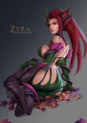 ass big_breasts breasts cleavage felox08 female female_only large_breasts league_of_legends looking_at_viewer looking_back solo zyra