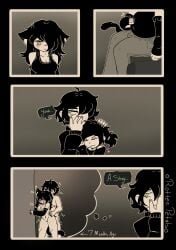 1boy 2girls andrew_graves arm_warmers ashley_graves bangs_over_one_eye black_hair cat_ears cat_tail comic cum female green_eyes julia_(the_coffin_of_andy_and_leyley) leaning_on_wall male moan neko pink_hair ponytail pregnant pregnant_female rottenpetals self_harm_scars sex_from_behind shy_smile side_hug sly_expression sneaky_sex squirting the_coffin_of_andy_and_leyley yellow_eyes