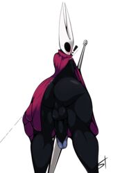 1futa 2018 anthro anus arthropod ass backsack balls big_butt black_skin blush breasts cape cloak clothing dickgirl digital_media_(artwork) featureless futanari hi_res hollow_knight hornet_(hollow_knight) humanoid humanoid_penis insects intersex melee_weapon nipples penis rule_63 solo standing standing_tough surprise thick_thighs video_games weapon wide_hips