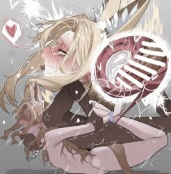 1boy ahe_gao animal_ear_fluff animal_ears bar_censor blonde_hair blue_archive blush bound bound_wrists boy_on_top censored completely_nude cross_section cum cum_in_pussy dark-skinned_male dark_skin deep_penetration ejaculation female flat_chest fox_ears fox_girl from_side grabbing_another's_arm halo heart internal_cumshot long_hair lying nipples nude on_stomach open_mouth penis prone_bone restrained saliva seia_(blue_archive) sensei_(blue_archive) sex sex_from_behind spoken_heart straight sweat tears tongue tongue_out trembling vaginal_penetration viper18 x-ray zoom_layer