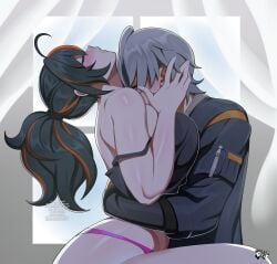 alternative_costume big_breasts color couple drawing fat_ass handsome holding horny_female jadenkaiba long_hair lovely mihoyo pleasure_face police_officer sex short_hair sitting straight thick_thighs wholesome wholesome_sex wise_(zenless_zone_zero) zenless_zone_zero zhu_yuan