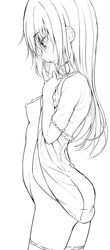 breasts dress dress_lift edit exposed_breasts long_hair messhi monochrome nipples panties panty_pull small_breasts uncensored underwear