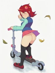 aged_up ass big_ass breasts clothed clothing curvy curvy_female exposed_ass female flats hips mary_janes mayl_sakurai mega_man mega_man_battle_network no_panties red_hair scooter shoes short_skirt skirt skirt_lift small_breasts thick_thighs wardrobe_malfunction wind wind_lift zeshgolden