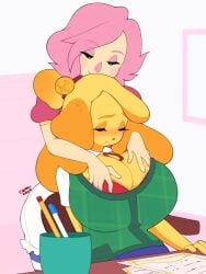 2girls animal_crossing animal_crossing_girl anthro background big_breasts blush boobs bra breasts canid canine canis cherrikissu cleavage clothed clothing couple domestic dress duo emma_(animal_crossing) female female/female fur furry furry_female grabbing_breasts hands_on_breasts hands_on_partner hands_on_partner's_breasts huge_breasts human human_on_anthro interspecies isabelle_(animal_crossing) lesbian lesbian_couple lesbian_focus lesbians mammal nintendo romantic shih_tzu smile suggestive villager_(animal_crossing) yellow_fur yuri