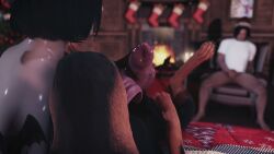 3d 4k animated beast black_hair canine canine_genitalia canine_penis christmas christmas_clothing christmas_hat christmas_headwear christmas_lights christmas_outfit christmas_present christmas_tree cuck cuckold cum cumshot ejaculation goth goth_girl handjob lingerie netorare skyrim tagme video