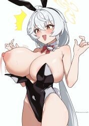 1boy1girl 1girls 2026 2d 2d_(artwork) aerolae bare_arms bare_chest bare_legs big_breasts blue_archive boobs breasts breasts_out bunny_ears bunny_girl bunnysuit color colored digital_media_(artwork) erect_nipples eri_(blue_archive) fake_animal_ears fake_tail female female_only hair hi_res huge_breasts large_breasts light-skinned_female light_skin long_hair mouth_open nipples occult_research_society_(blue_archive) open_mouth orange_eyes partially_clothed simple_background solo suzu_saki sweat sweatdrop thighs tits video_game_character video_games white_background white_hair wildhunt_art_academy_student