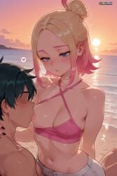 1girls ai_generated arms_behind_back bangs bare_shoulders beach bikini black_nails blonde_hair blue_eyes blush breast_sucking breath bursting_breasts busty cleavage collarbone criss-cross_halter dolphin_shorts fingernails girl_on_top gradient_hair hair_bun halterneck heart_symbol hearts hearts_around_head heavy_breathing hetero hourglass_figure hourglass_figured_female long_fingernails looking_at_another mature mature_female medium_breasts medium_hair micro_shorts midriff multicolored_hair nail_polish nails_painted navel nipples nose_blush one_breast_out open_mouth outdoors paid_reward_available painted_nails parted_bangs parted_lips pink_bikini pink_hair pokemon pokemon_legends:_z-a pokemon_za sex sharp_fingernails shiny_hair shiny_skin short_hair short_shorts shorts sidelocks single_hair_bun skindentation soft_breasts solo_focus spoken_heart stomach straddling sweat sweating sweaty sweaty_body swim_trunks swimsuit taunie_(pokemon) trembling two-tone_hair two_tone_hair velutinx visible_breath watermark wet_body wet_skin white_shorts