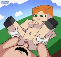 1boy 1girls 2d 2d_(artwork) alex_(minecraft) big_breasts block blocky blocky_anatomy blocky_body breasts completely_naked_male completely_nude completely_nude_female ginger ginger_female ginger_hair gloves laying_down laying_on_back looking_at_penis mario mario_(series) minecraft nude nude_female nude_male open_legs opening_legs outdoors outside pubic_hair pussy sandyrex super_smash_bros. super_smash_bros._ultimate vaginal_penetration watermark