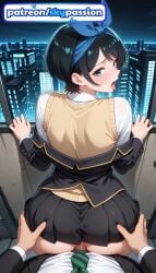 1girls 2026 ai_assisted ai_generated anime ass ass_grab big_ass black_hair booty building city cityscape hi_res high_quality high_resolution highres jacket kanojo_okarishimasu night off_shoulder patreon patreon_username sarashina_ruka skirt skypassion stable_diffusion tongue tongue_out watermark