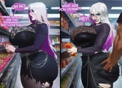 1female 1girls 2d 2d_(artwork) ai_art ai_assisted ai_generated ass biceps big_ass big_breasts big_butt big_thighs biped blue_eyes bolt_on_tits breast_implants breasts caption cereal cereal_box dark_clothing dead_by_daylight enhanced_breasts fake_breasts female female_focus female_only food goth goth_girl gothic groceries grocery_store hourglass_figure huge_ass huge_breasts huge_butt human humanoid large_ass large_breasts light-skinned_female light_skin lovelandsai market pink_hair sable_ward silicone silicone_implants stable_diffusion straight supermarket text text_box text_bubble thick_thighs thighhighs thighs voluptuous voluptuous_female white_hair