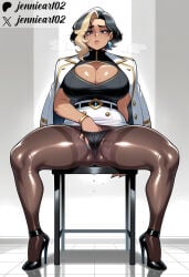 1girl ai_generated belt black_belt black_footwear black_hair black_panties black_pantyhose blonde_hair blush bracelet breasts brown_pantyhose chair cleavage cleavage_cutout clothed_masturbation clothing clothing_cutout dangle_earrings dark-skinned_female dark_skin domina earrings female female_masturbation fingering footwear full_body hand_in_panties heavy_breathing high_heels huge_breasts jacket jacket_on_shoulders jennieart02 jewelry large_breasts lips looking_at_viewer masturbation mature_female miniskirt mole multicolored_hair on_chair overwatch overwatch_2 panties panties_under_pantyhose pantyhose patreon patreon_logo patreon_username pencil_skirt pussy_juice shoes short_hair sitting skirt solo spread_legs streaked_hair sweat tan thick_thighs thighband_pantyhose thighs thong tile_floor torn_pantyhose twitter twitter_username two-tone_hair underwear watermark white_jacket white_skirt