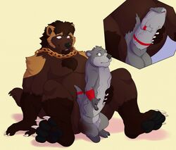 4_fingers 5_fingers anthro brown_fur chain_necklace chains cock_transformation duo furry green_eyes grey_fur jazzotter male mammal merging mustelid otter penis penis_transformation red_eyes shadowpelt simple_background transformation white_background yaoi