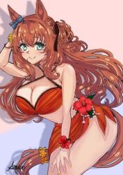bikini breasts brown_hair hair long_hair maruzensky_(umamusume) umamusume