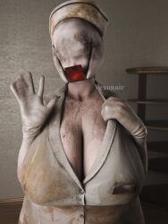 big_breasts bubble_head_nurse cleavage huge_breasts large_breasts silent_hill vexonair waving waving_at_viewer waving_hand