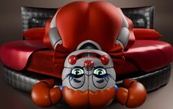 1girls 2026 3d 3d_(artwork) 3d_render animatronic animatronic_female animatronic_girl baby_(fnafsl) background big_breasts breasts circus_baby circus_baby_(fnaf) circus_baybee_(jordevoir) clown clown_girl clown_nose eyes female female_only five_nights_at_freddy's five_nights_at_freddy's:_sister_location fnaf green_eyes hair laying_down laying_on_bed looking_at_viewer orange_hair red_clothing red_skirt robot robot_girl scottgames sister_location smile smiling solo solo_female upside-down