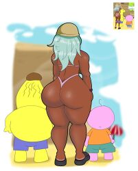 1girls charlie_(smiling_friends) dark-skinned_female dark_skin dolly_dimpley female hair jemuosg pim_(smiling_friends) pink_bikini reference_image smiling_friends