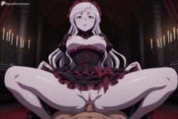 1boy 1girl ai_generated anal black_dress bonnet breasts breasts_out candle cowgirl_position digitalwaifugallery dress dress_lift frilled_dress frills girl_on_top gothic_lolita hetero hi_res high_quality high_resolution large_breasts lolita_fashion long_hair nipples no_panties overlord_(maruyama) pale_skin patreon patreon_username penis pov pussy red_eyes seductive sex sexy shalltear_bloodfallen solo_focus spread_legs squatting_cowgirl_position straddling uncensored vampire watermark white_hair