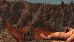 1boy 3_toes 3d 3girls 4_fingers all_fours anthro armor ass being_watched breasts car claws creepychimera deathclaw fallout feet female female_deathclaw foreskin group hay helmet huge_breasts human imminent_sex large_ass larger_female lying male male_human/female_monster mammal monster non-mammal_breasts on_back orange_eyes outdoors partially_retracted_foreskin penis scalie size_difference smaller_male source_filmmaker source_request spikes tail teeth text thick_thighs toes uncut urethra veins veiny_penis video_games watermark wide_hips