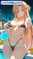 1girls 2026 ai_assisted ai_generated anime asuna_(sao) bikini boobs breasts bust chick hi_res high_quality high_resolution highres long_hair navel patreon patreon_username pool rubber_duck skypassion stable_diffusion swimsuit sword_art_online sword_art_online:_alicization tits water watermark yuuki_asuna
