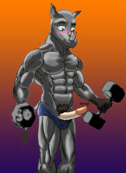 anthro exercise horn horny_(disambiguation) invalid_tag male male_only mammal muscular nipples penis razialdrakken rhinoceros solo weights workout