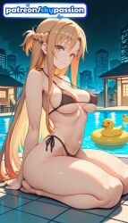 1girls 2026 ai_assisted ai_generated anime asuna_(sao) bikini black_bikini boobs breasts bust city cityscape hi_res high_quality high_resolution highres long_hair looking_at_viewer patreon patreon_username pool skypassion smile solo stable_diffusion swimsuit sword_art_online sword_art_online:_alicization tits water watermark yuuki_asuna